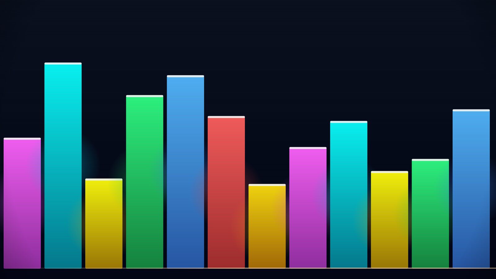 Gem-colored equalizer bars on a CRT-dark field