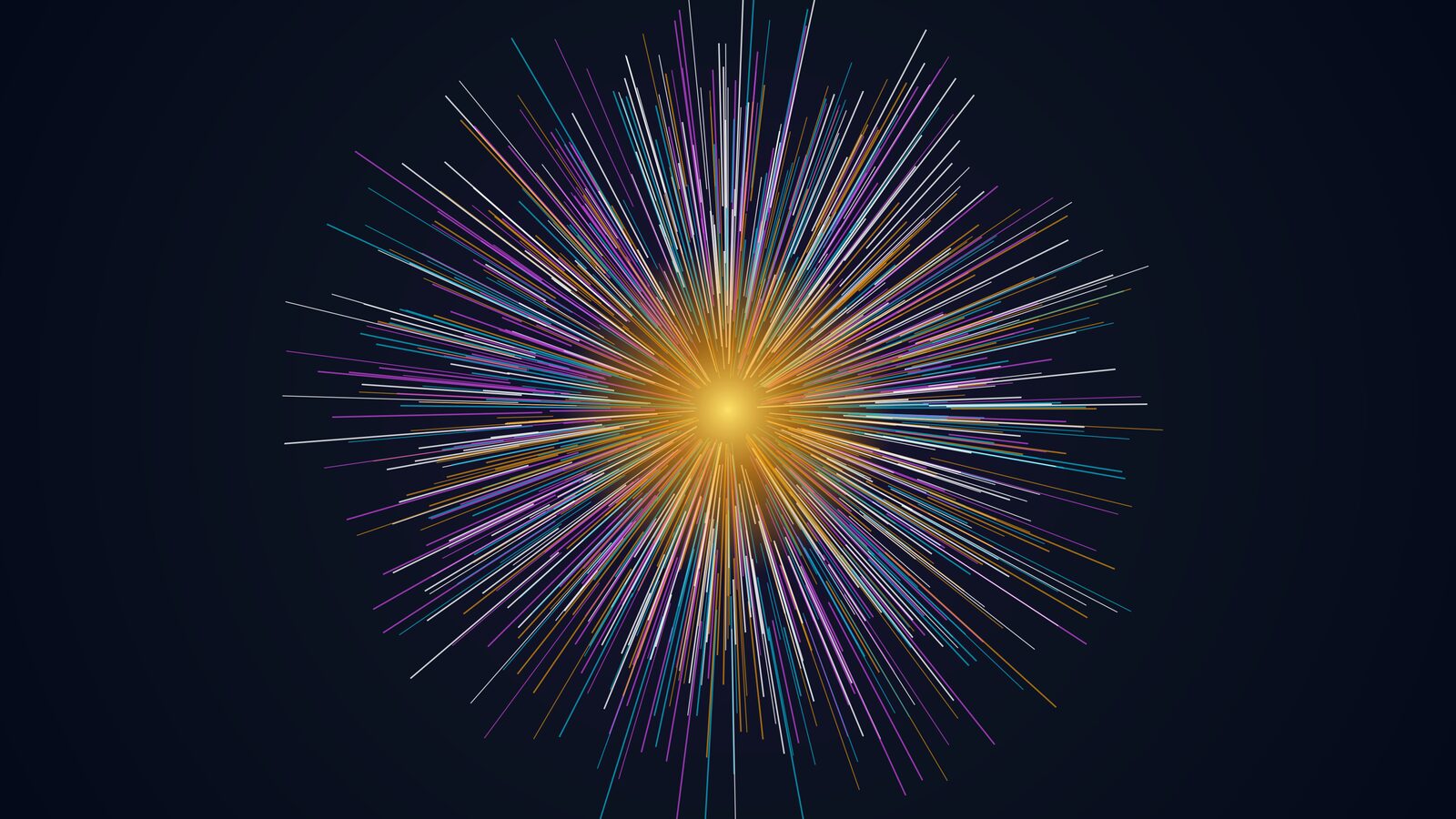 Hyperspace warp: neon star streaks from an amber core