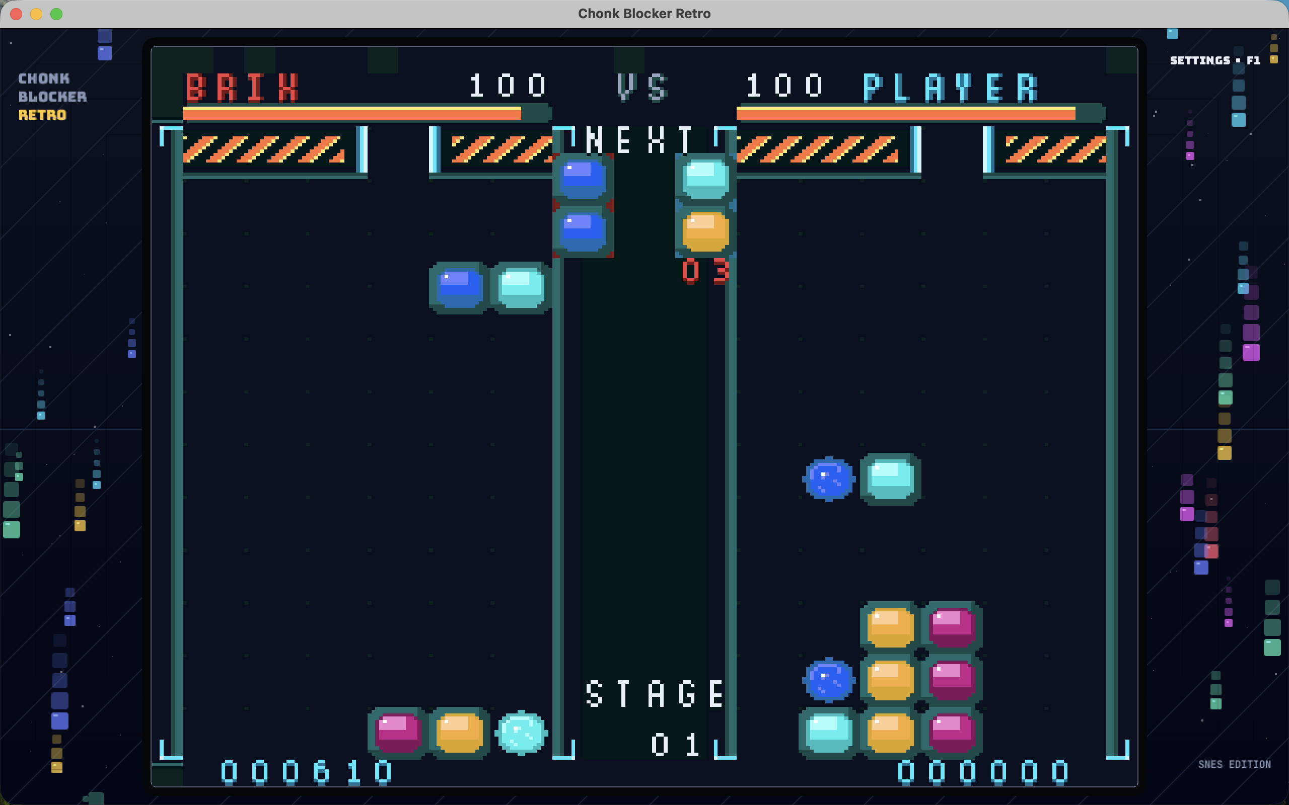 Chonk Blocker Retro running the SNES game inside its native macOS desktop surround